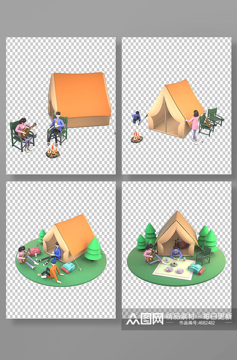 露营野餐3D立体C4D模型PNG免抠元素素材