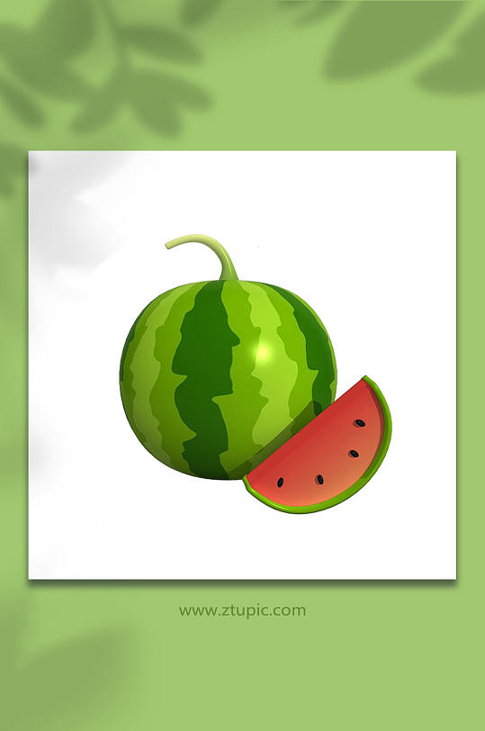 卡通水果西瓜3D立体模型PNG免抠元素-众图网