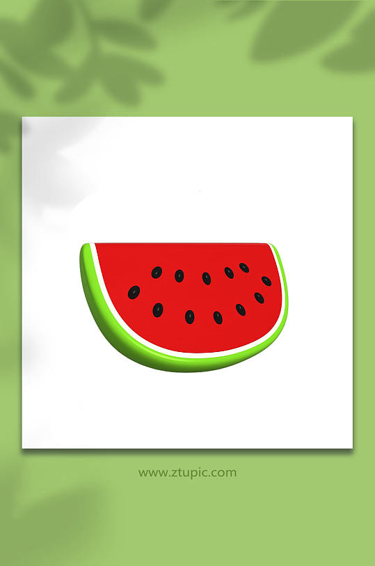 卡通西瓜水果3D立体模型PNG免抠元素-众图网