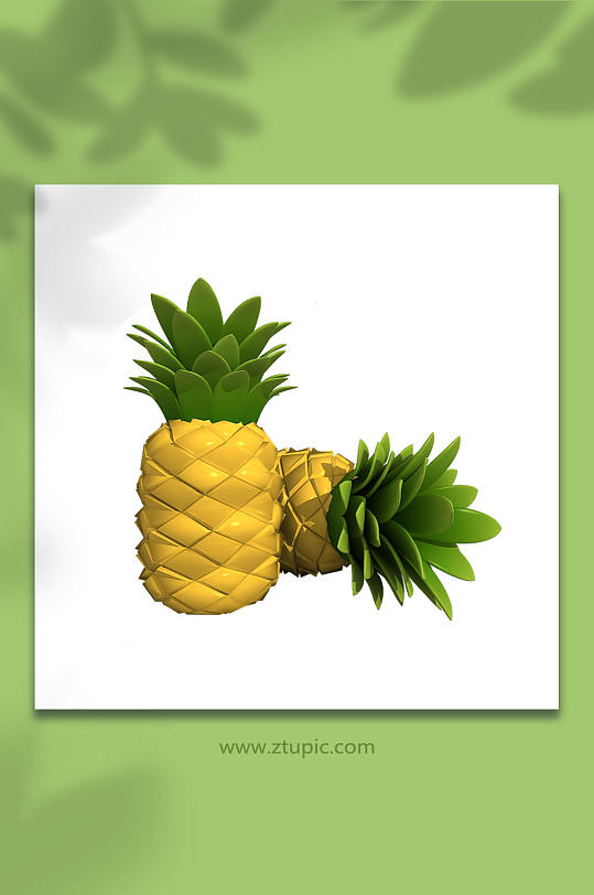 卡通菠萝水果3D立体模型PNG免抠元素
