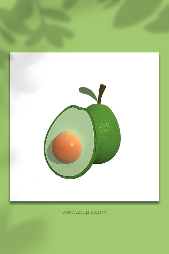 卡通水果牛油果3D立体模型PNG免抠元素-众图网