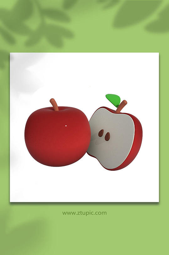 卡通苹果水果3D立体模型PNG免抠元素