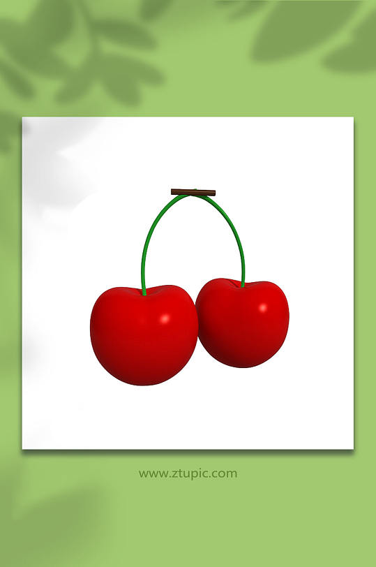 卡通水果樱桃3D立体模型PNG免抠元素-众图网