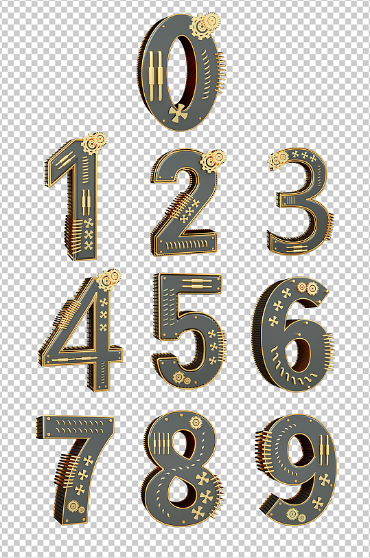 C4D字体工业风PNG免抠元素立体模型