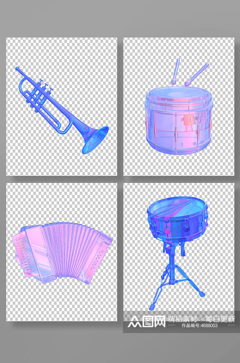 3D立体乐器音乐喇叭鼓C4D模型PNG免抠元素素材