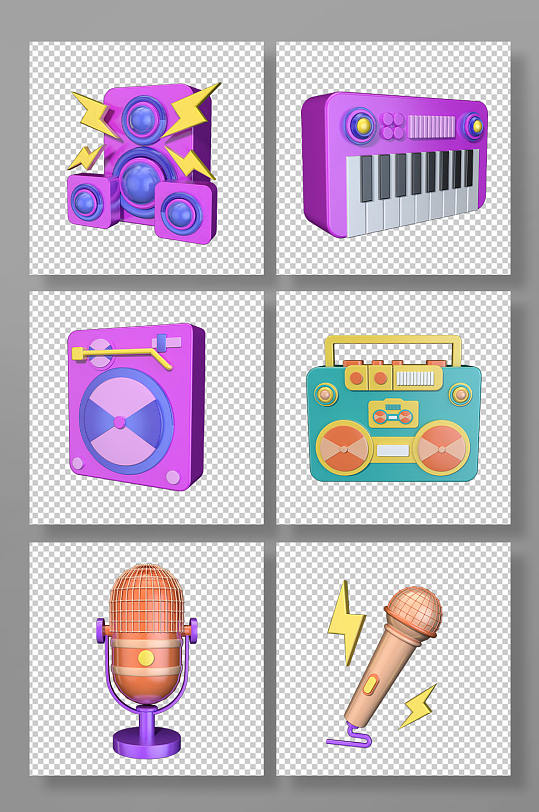 3D立体乐器音乐音响C4D模型PNG免抠元素
