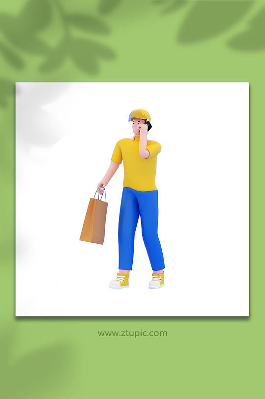 3D立体外卖小哥C4D模型PNG免抠元素-众图网