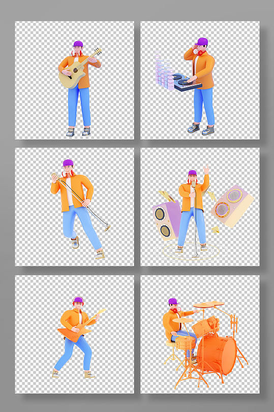 3D音乐人物立体C4D模型PNG免抠元素