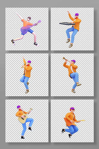 3D音乐角色立体C4D模型PNG免抠元素