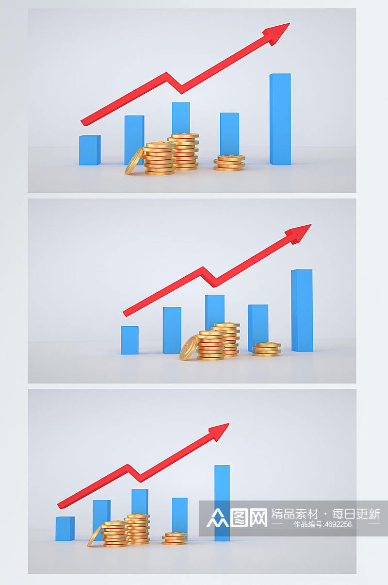 金融股市理财数据上涨元素C4D模型背景图素材