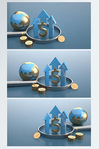 蓝色3D模型背景金融理财元素C4D背景图