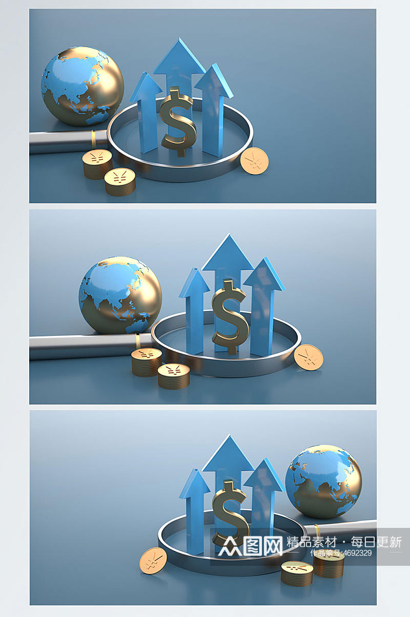 蓝色3D模型背景金融理财元素C4D背景图素材