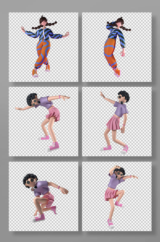 3D舞蹈街舞人物立体C4D模型PNG免抠元素