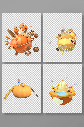 3D秋季立体C4D模型PNG免抠元素