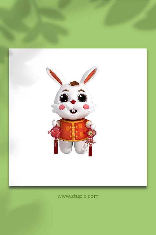 3D新年兔年立体中国结兔子PNG免抠元素3D模型