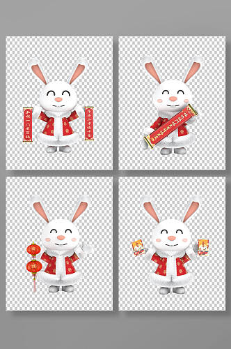 3D兔年立体兔子C4D模型PNG免抠元素