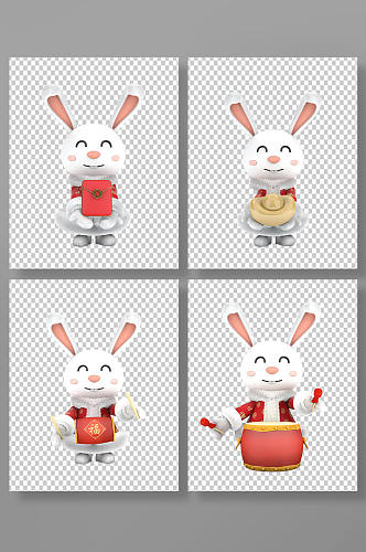 3D兔年立体兔子C4D模型PNG免抠元素