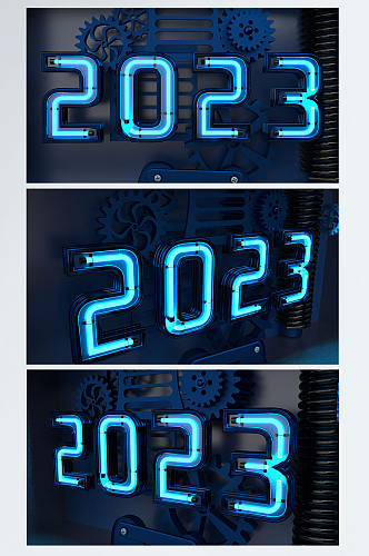 科技感2023数字兔年新年C4D字体背景图