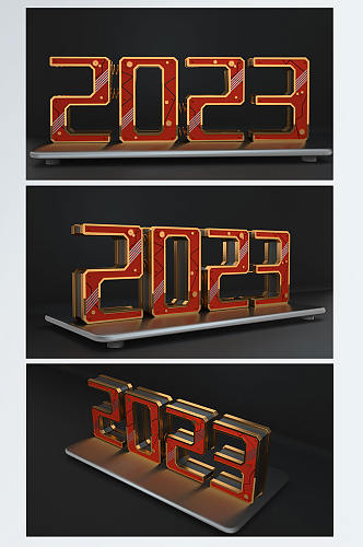 工业风2023数字兔年新年C4D背景图