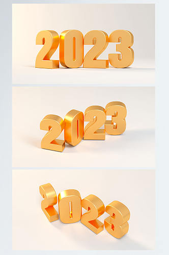 金色字体2023数字兔年新年C4D背景图