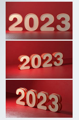 红金字体2023数字兔年新年C4D背景图