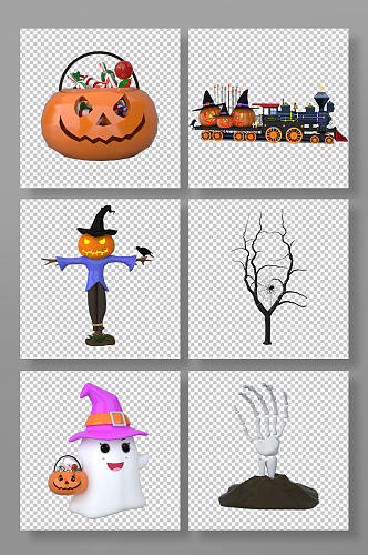 3D万圣节卡通C4D模型PNG免抠元素