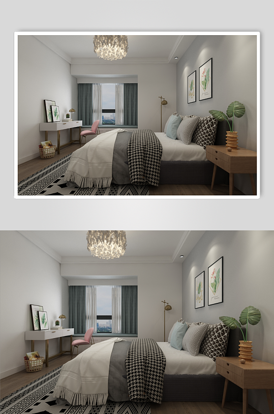室内设计效果图清新北欧卧室3D模型