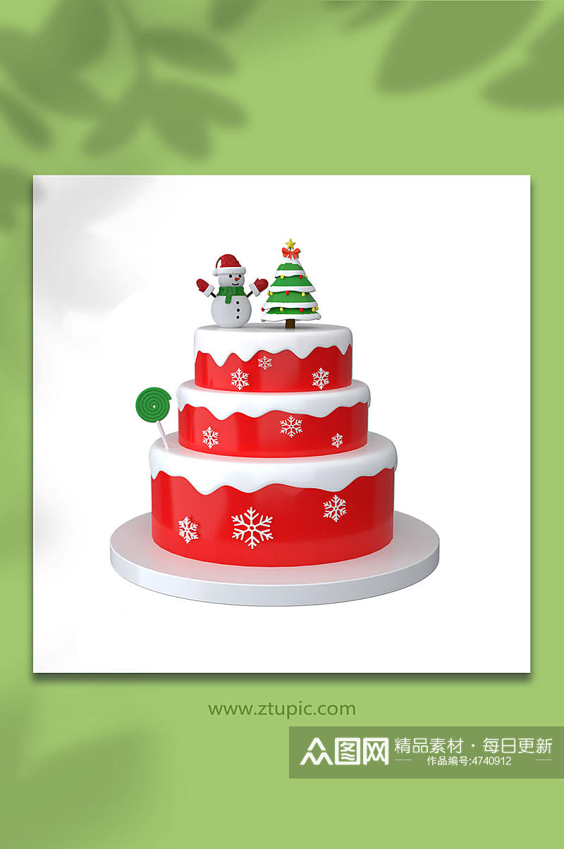 3D圣诞节蛋糕C4D模型PNG免抠元素素材