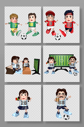 3D世界杯人物C4D模型PNG免抠元素