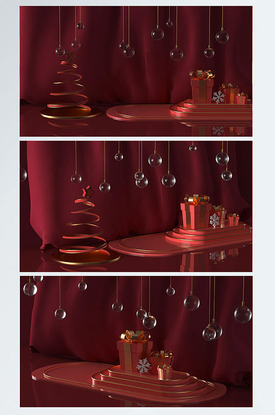 圣诞节C4D模型展台电商背景3D场景-众图网