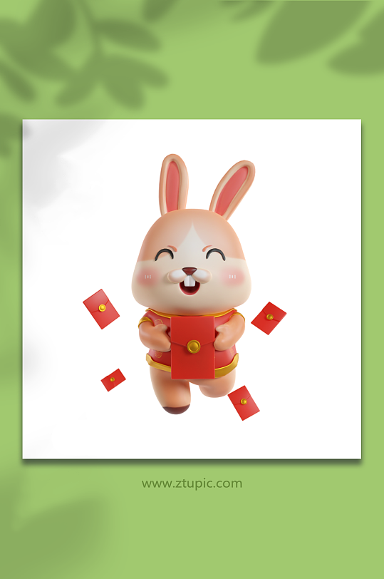 兔年新年3D立体兔子模型元素-众图网