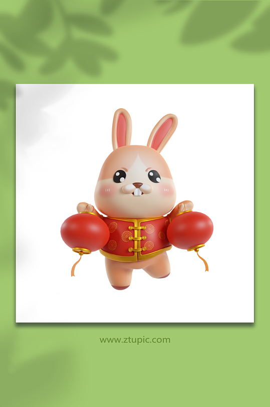 兔年新年3D立体兔子模型元素-众图网