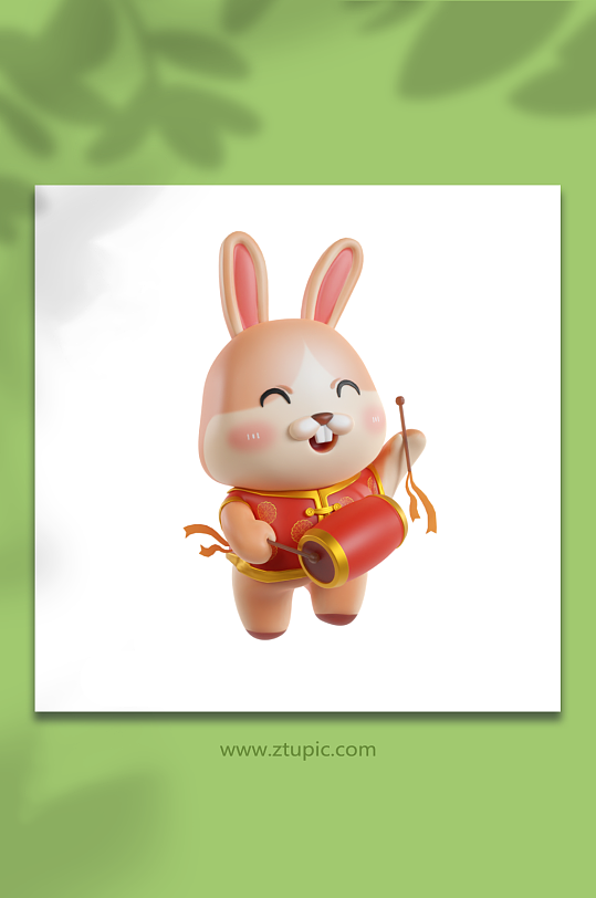 兔年新年3D立体兔子模型元素-众图网