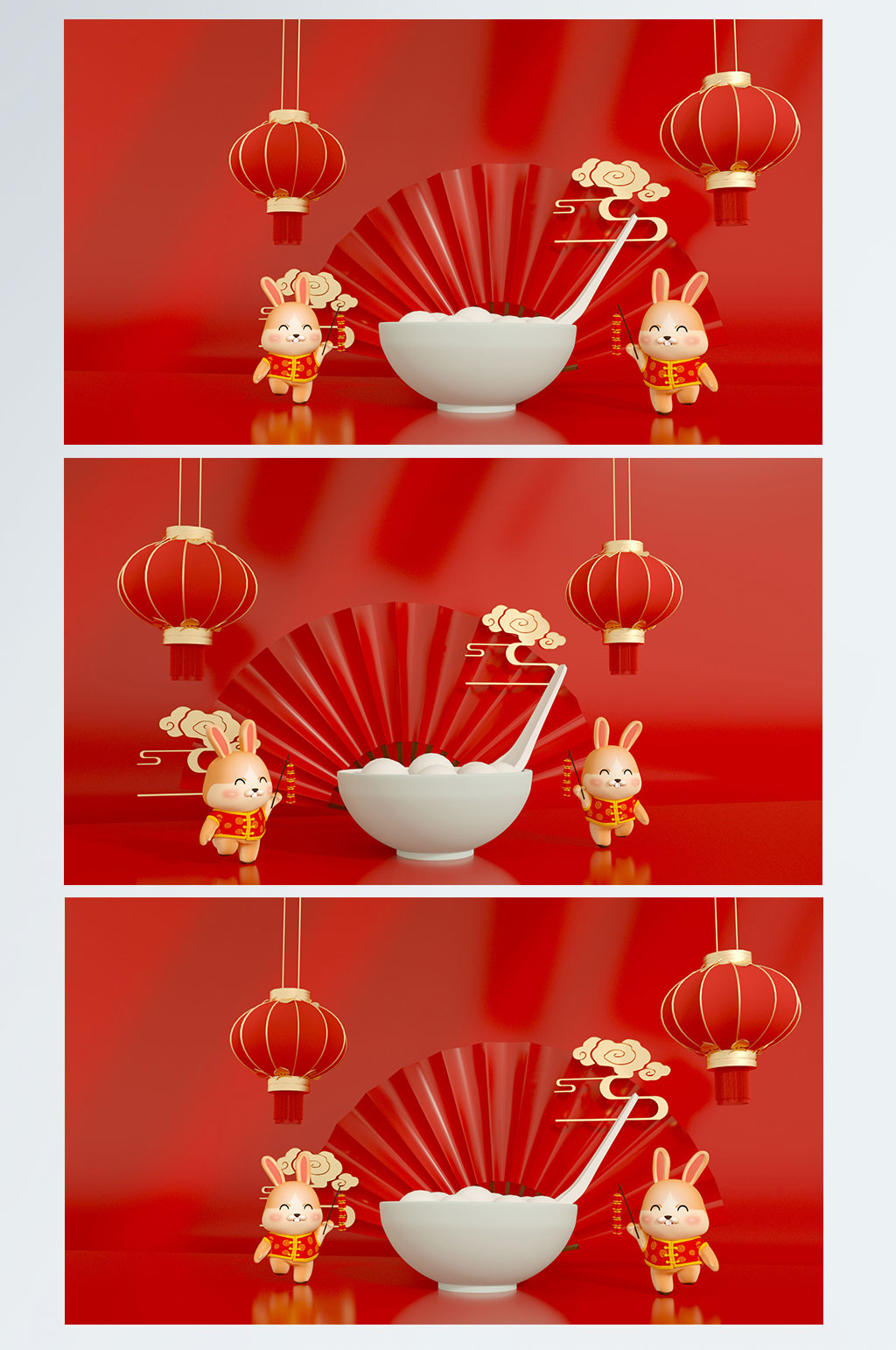紅色兔年元宵節(jié)C4D展臺(tái)電商背景場(chǎng)景素材