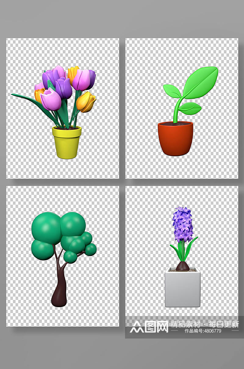 3D春季植物C4D模型PNG免抠元素素材