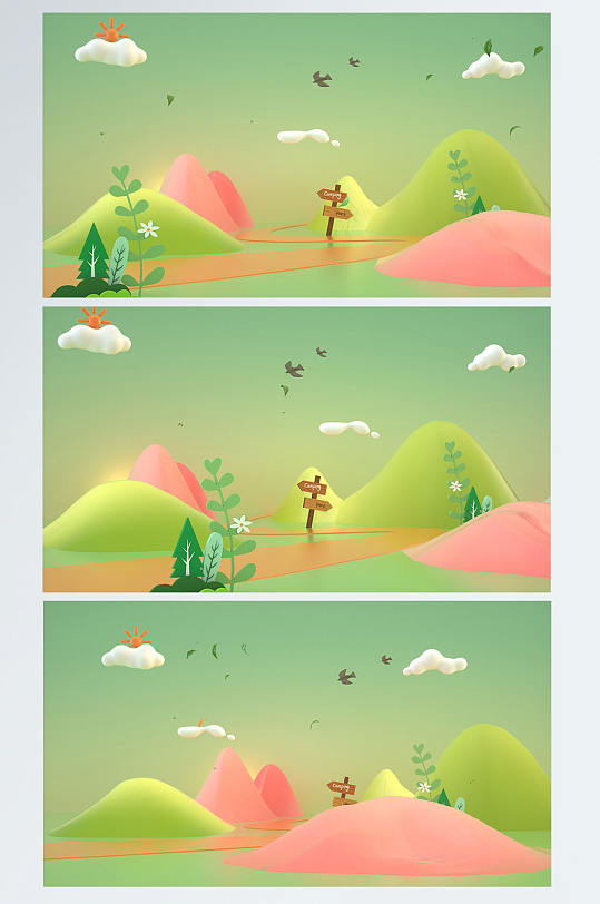 唯美春天风景春季C4D展台电商背景场景-众图网