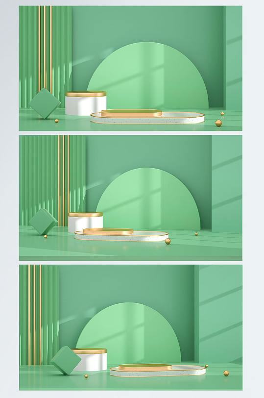大气绿色春天春季C4D展台电商背景场景-众图网