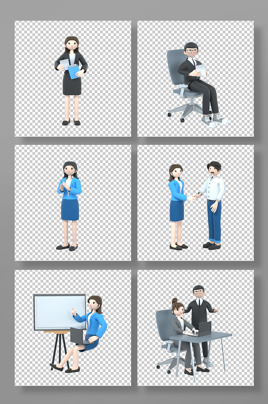 3D商务招聘人物C4D模型PNG免抠元素