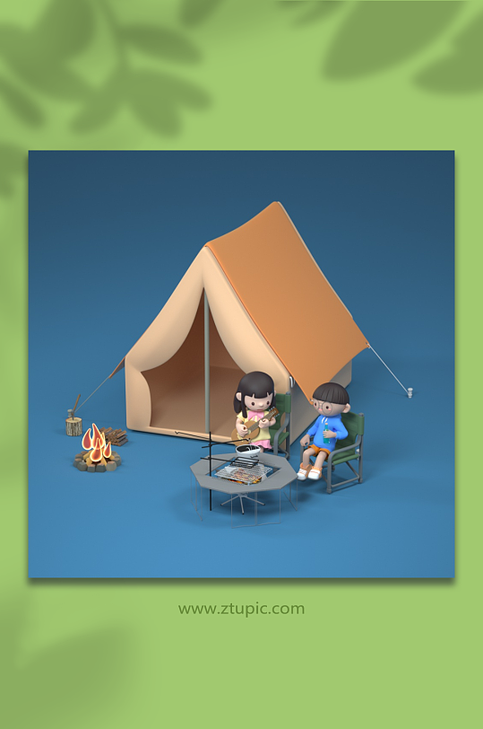 五四青年节年轻人聚会露营模型元素-众图网