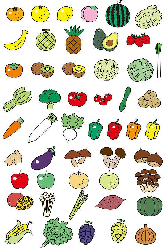 AI矢量卡通水果蔬菜