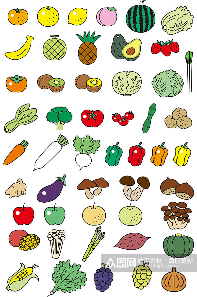 AI矢量卡通水果蔬菜素材