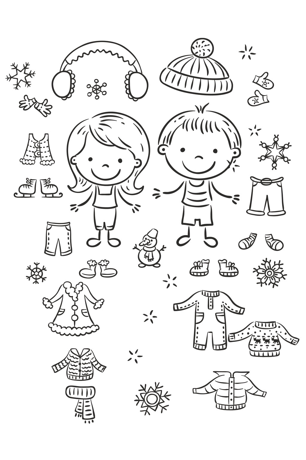 小孩穿冬装简笔画图片