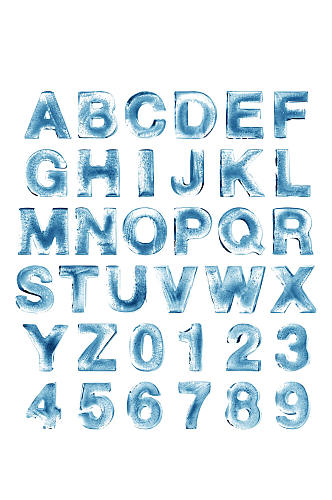 蓝色冰块数字字母
