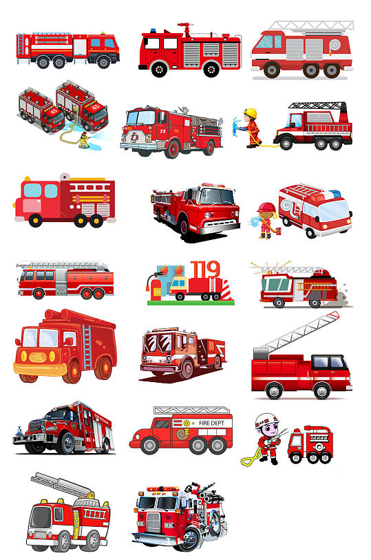 消防车元素消防车素材卡通消防车