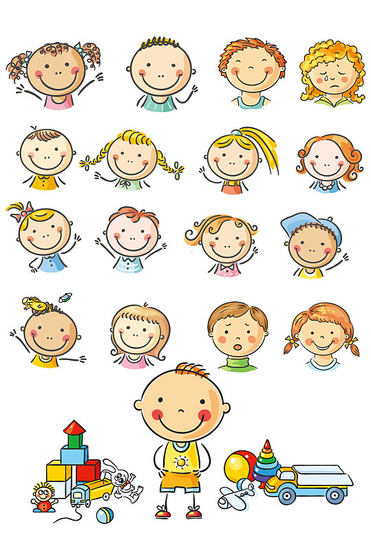 ai矢量卡通宝宝小孩婴儿立即下载手绘卡通小孩子幼儿园元素卡通小孩