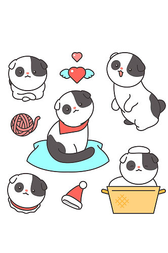 AI矢量卡通可爱动物黑白狗