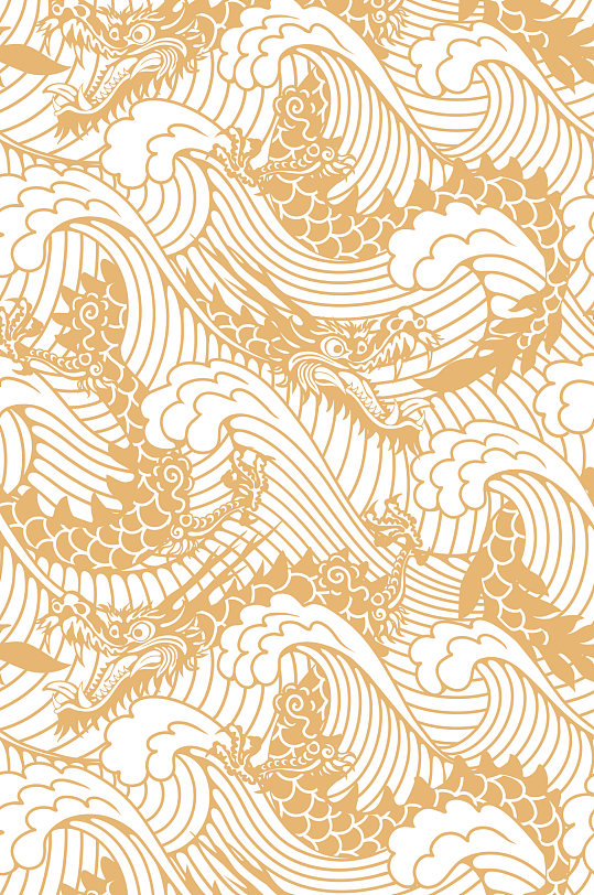 中国风底纹背景龙海浪-众图网