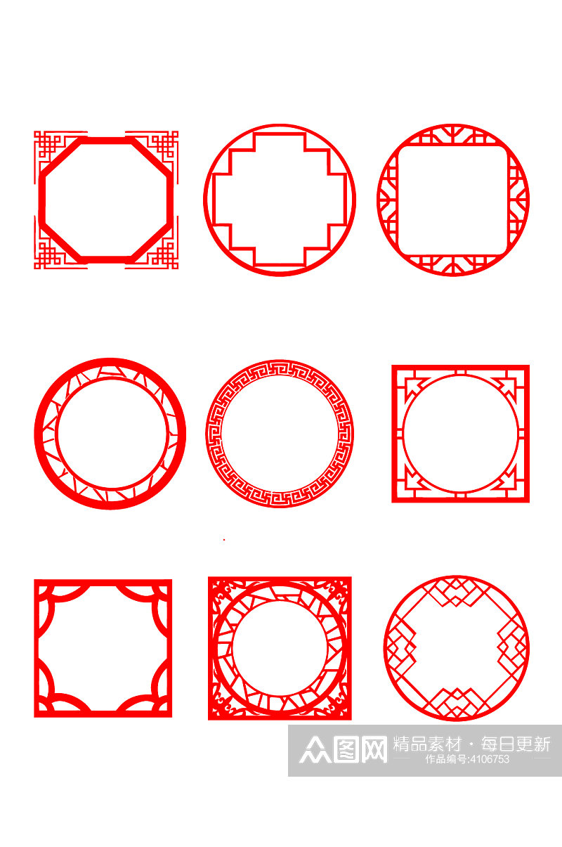 AI矢量中国风边框圆框素材
