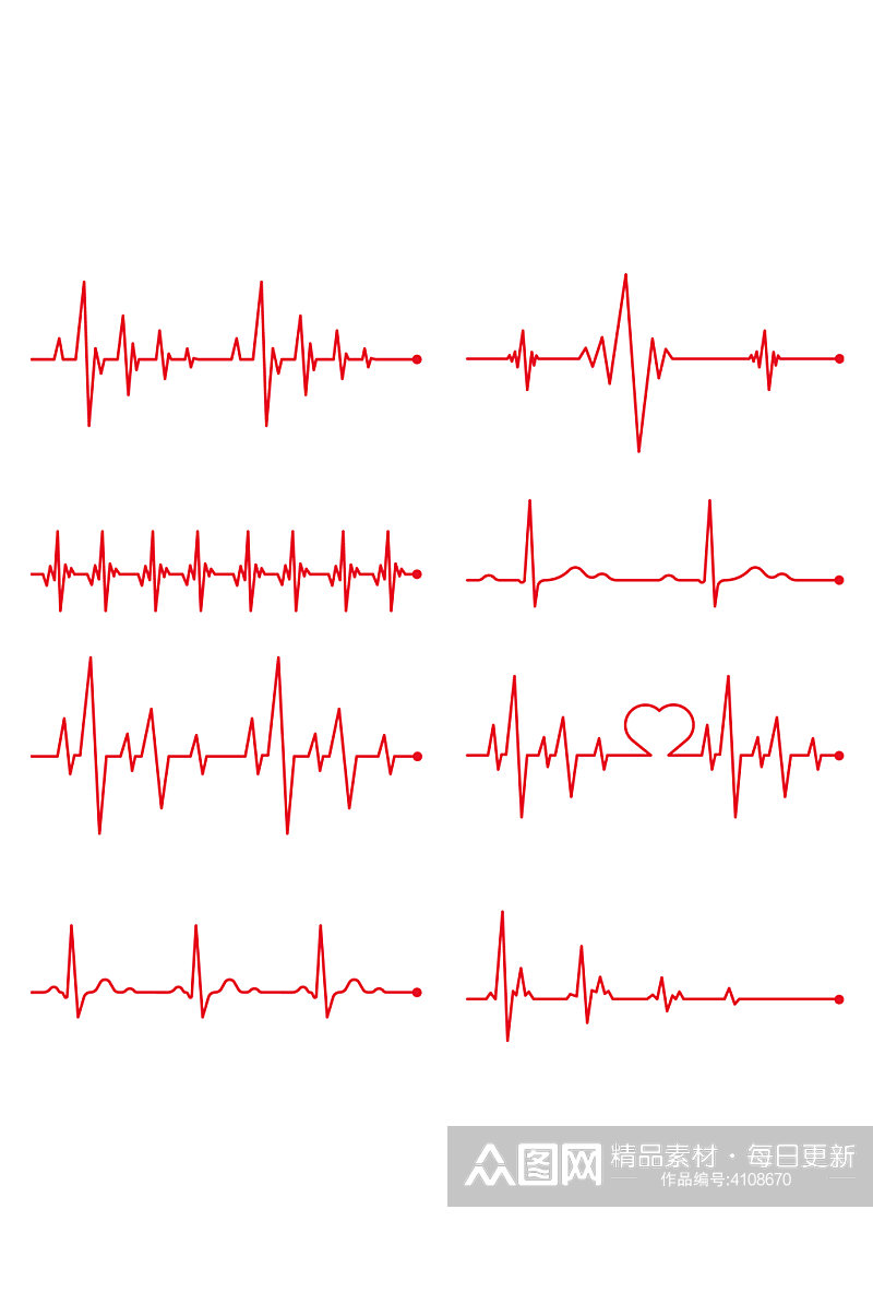 AI矢量心电图素材心电图元素素材