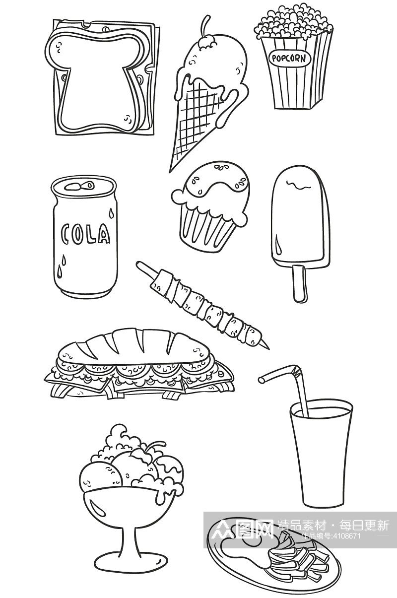 AI矢量食物素材食物简笔画素材